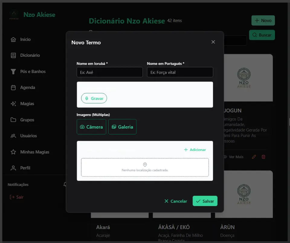 Busca no dicionário NzoDict